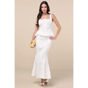NWT EXTRO&VERT Bella White Embroidered High-Rise Maxi Skirt M
